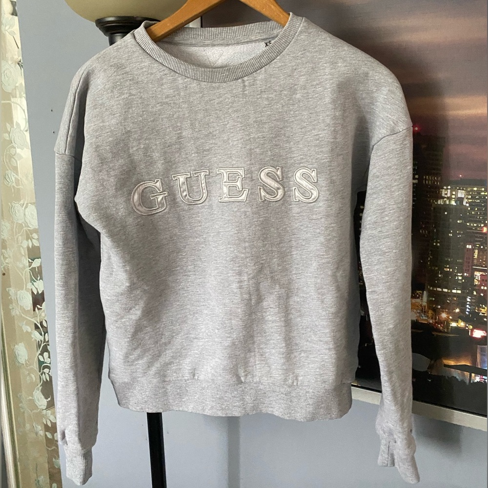 Guess Embroidered Logo Gray Crew Neck Sweatshirt Size Womens Extra Small (XS)
